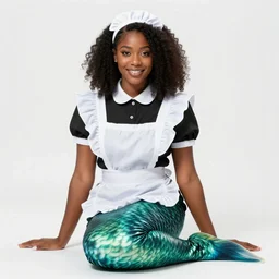 an african american mermaid wearing a maid outfit