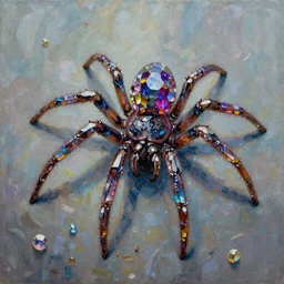 a painting of stylized spider, made of multicolored crystals, fantasy art, trending on deviant art