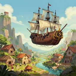 pirate ship fly nekclace clothing fashoin village pretty place landscape concept art City fantasy artwork