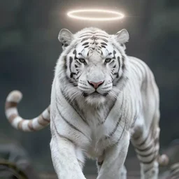 huge white majestic ethereal tiger with a halo hovering over its head. highly detailed art. cinematic. - 9