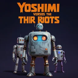 Yoshimi versus the evil robots, vintage sci-fi movie poster by Tom Jung