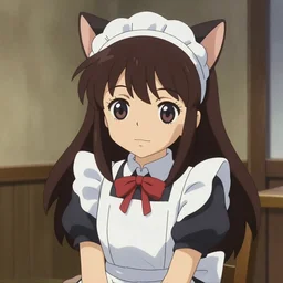 a stunningly cute anime catgirl as a maid, art by studio ghibli, anime key visual, long brown hair, artstation