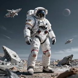 beautiful portrait of a mecha astronaut alone on a distant planet heaven with spaceship destroyed, octane render, trending on artstation, hyperrealistic, character photography