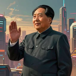 cyberpunk mao zedong as the leader of a futuristic communist society, cybernetics, sharp lines, digital, artstation, colored in
