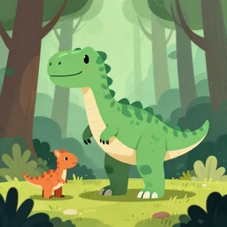 an illustration of a dinosaur 4 cs 7 in the woods, trending on artstation, central composition, very cartoon, shape focus, high detailed, by anton fadeev r 6 8 e