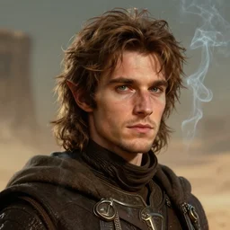 a portrait of a stunning! handsome!! young borg!! - elf - alien - wizard, messy brown hair, stubble, whisps of smoke, uhd, art directed by michael whelan and hieronymus bosch, in dune ( 1 9 8 4 ), rendered in octane then in cryengine, cgsociety, wow, fantasy 9 0 s air brush art, ultra photorealistic