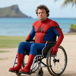 jack black starring as spider - man in a wheelchair, in hawaii, movie still, 8 k