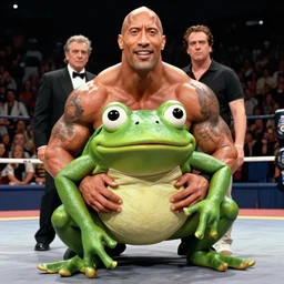 dwayne johnson wrestling a big strong frog, pepe the frog, toad, film still by martin scorsese and quentin tarantino, award winning, 8 k