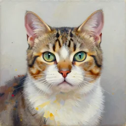 cat portrait an oil painting splashes with many colors and shapes by gustav klimt greg rutkowski and alphonse mucha, polycount, generative art, psychedelic, fractalism, glitch art