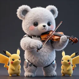 high quality 3 d render very cute fluffy cyborg!! bear! plays electric viola, cyberpunk highly detailed, unreal engine cinematic smooth, in the style of blade runner & detective pikachu, hannah yata charlie immer, moody light, low angle, uhd 8 k, sharp focus