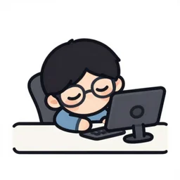 a cute nerd sleeping at a computer desk, digital art, icon, 2 d vector logo, cartoon