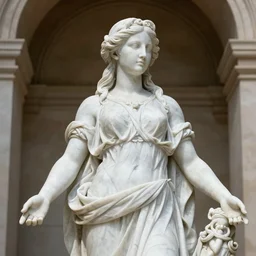 a photo a huge marble statue of Lady Lunafreya, shallow focus