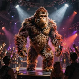 concept art painting of a sasquatch nightclub rave, by james gurney and greg rutkowski