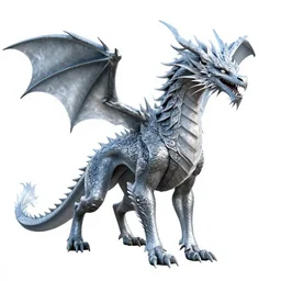 silver-haired ice dragon, high detail digital art, full body, standing, isolated on a pure white background, centered, whole figure in frame, sharp focus, studio lighting