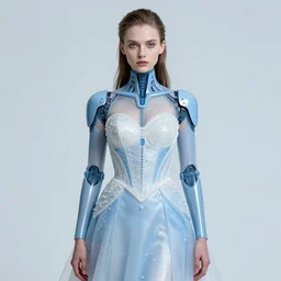a digital portrait of an european girl detailed features wearing a cyber latex suit wedding dress - synthetic materials imac bondi blue 1 9 9 8 by issey miyake by ichiro tanida and mitsuo katsui