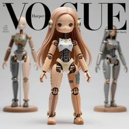 a beautiful jointed wooden art doll, super dollfie, biopunk, solarpunk, android, robot, mecha, feminine curves, wires, long flowing hair, dan mumford, beeple, fashion magazine, vogue, harper's bazaar art, id magazine, intricate, 8 k render in octane, sharp focus