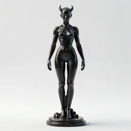 a statue made of black marble with red veins, of a gorgeous futuristic cybernetic demon girl, white background, prostheses, transhumanism, full body shot, perfect symmetrical body, perfect symmetrical face, hyper realistic, hyper detailed, by johannen voss, by peter kemp, by monia merlo, by michelangelo, octane render, blender, 8 k