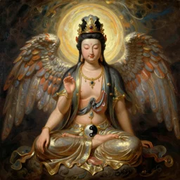 the goddess kuan yin, by anthony van dyck, by camille corot, by dorothea tanning, angelic, divine, feng shui, yin yang