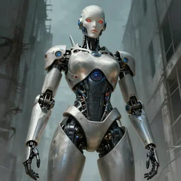 low angle shot of a cyberpunk robot character, in chernobyl, intricate, elegant, highly detailed, centered, digital painting, artstation, concept art, smooth, sharp focus, illustration, artgerm, tomasz alen kopera, peter mohrbacher, donato giancola, joseph christian leyendecker, wlop, boris vallejo