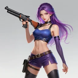 the portrait of chaotic neutral colorful female gunner assassin as absurdly beautiful, gorgeous, elegant, playful, sensual woman, an ultrafine hyperdetailed illustration by kim jung gi, irakli nadar, intricate linework, bright colors, octopath traveler, final fantasy, unreal engine 5 highly rendered, global illumination, radiant light, detailed and intricate environment