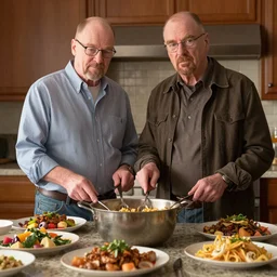 walter white and jesse pinkman cooking dinner, high resolution, dslr photo, shot on nikon d 3 2 0 0