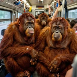 commuter train full of sweating orangutans