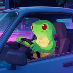 a tardigrade driving a car, miami, nighttime, synthwave, detailed,