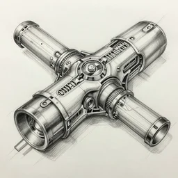 concept art of futurist weapon, sketched with pencil, hyper detailed, intricate lines drawing, handmade