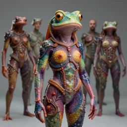 brie larson as a brightly colored amphibian hybrid with wet mutated animal skin. wearing a infected tight organic alien suit. by tom bagshaw, donato giancola, hans holbein, walton ford, gaston bussiere, peter mohrbacher, brian froud and iris van herpen. 8 k, cgsociety