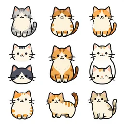 A sticker pack of cats, digital art, vector image, illustrator, 8k resolution