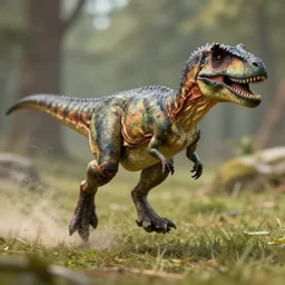 still shot of an accurate velociraptor running, blurry
