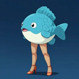 A magikarp pokemon fish wearing fishnet leggings and high heels. their head looks like a magikarp pokemon fish. trending on artstation