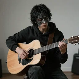 “alien plays acoustic guitar, atmospheric, octane render”