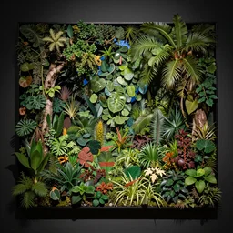 huge Joseph Cornell assemblage overgrown with plants