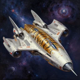 futuristic space fighter craft, tiger stripes, cosmic horror painting, elegant intricate digital painting artstation concept art by chris foss detailed