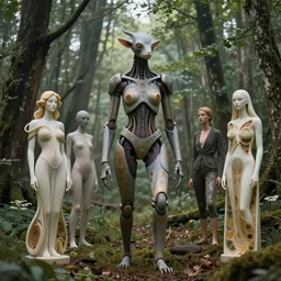 forest creature cyber nomad android by zdzisław beksinski, iris van herpen, raymond swanland, craig mullins and alphonse mucha. highly detailed, hyper - real, beautiful