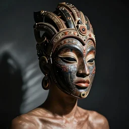 a beautiful cyborg made of african ceremonial maske