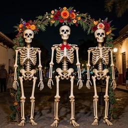 skeletons, flowers and vines celebrating cinco de mayo at night