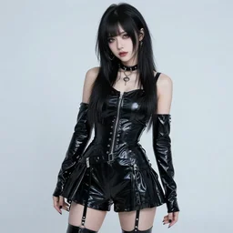 outfit for an emo girl character, black, latex