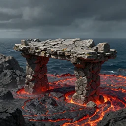 a pier made of stone hanging over an ocean of lava in hell, digital landscape art, fantasy concept art, 4k, trending on artstation