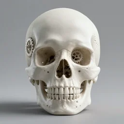 portrait of a 3d render ultra detailed skull, one skull centered, art deco, intricate gears details, hyperrealistic, ultra detailed, elegant, octane render, blue and gold, 8k, trending on Artstation, unreal engine