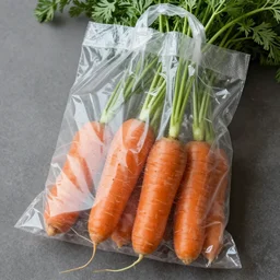 photo carrots in a plastic bag with a paper towel inside,