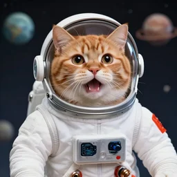 1 9 8 0's color photo of hissing cute ginger cat in spacesuit on alien planet