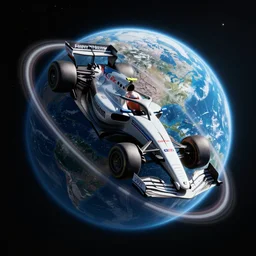 A formula 1 car orbiting around Earth in space, digital art, trending on artstation.