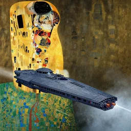 alphonse mucha, concept art, exterior illustration of a starship traveling, cinematic, dynamic composition, jean giraud, sparth, craig mullins, gustav klimt, japanese, omni magazine, dieter rams, buddhist architecture, mecha, rule of thirds, foreboding, mysticism