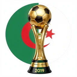 a detailed illustration by Takeshi Murakami representing Algeria winning the Africa football cup of Nations in 2019