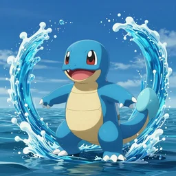 charmander ~ water powers ~ realistic ~ blue color ~ ocean background ~