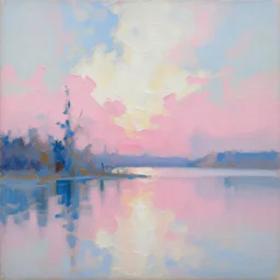 Thick Brush-strokes Oil Painting, Abstract pastel pink blue and white