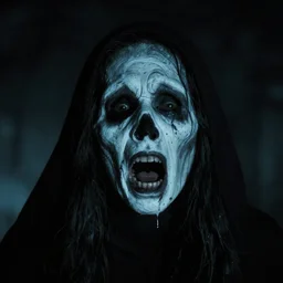 a horrifying face of the ghost in the 1980's horror classic its disturbing