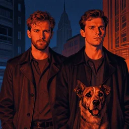 rotflmao dog meme, mads berg, karolis strautniekas, film noir, stippled light, dramatic lighting, editorial illustration, detailed, fine texture, matte print, art deco, brutalism, dark blue + dark orange, red, black, ( ( habitat 6 7 background ) )